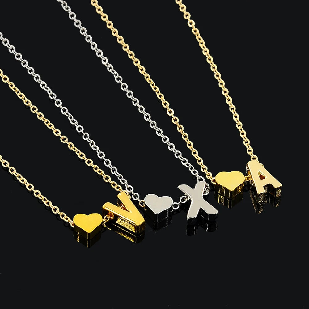 Personalised Initial Necklace - Dainty Heart Pendant in Gold or Silver
