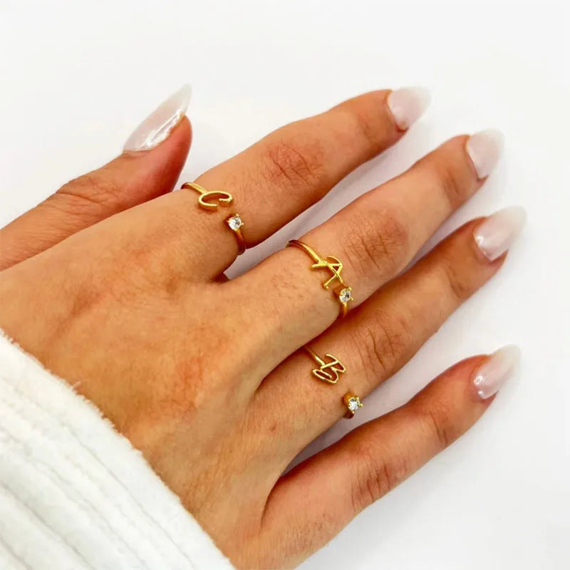 Personalised Initial Ring - Adjustable Sizes in Gold or Silver