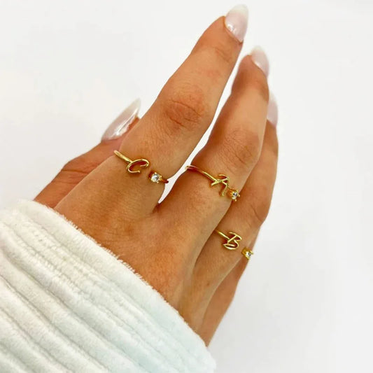 Personalised Initial Ring - Adjustable Sizes in Gold or Silver